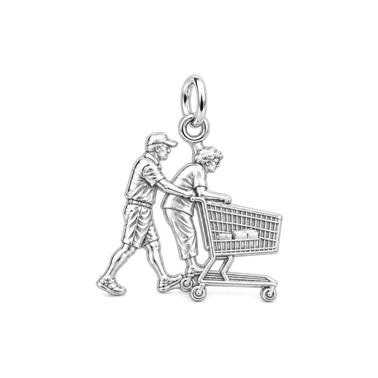 Helping Hand Shopping Charm Bracelet – Personalized Caregiver Gift – silver charm, front view