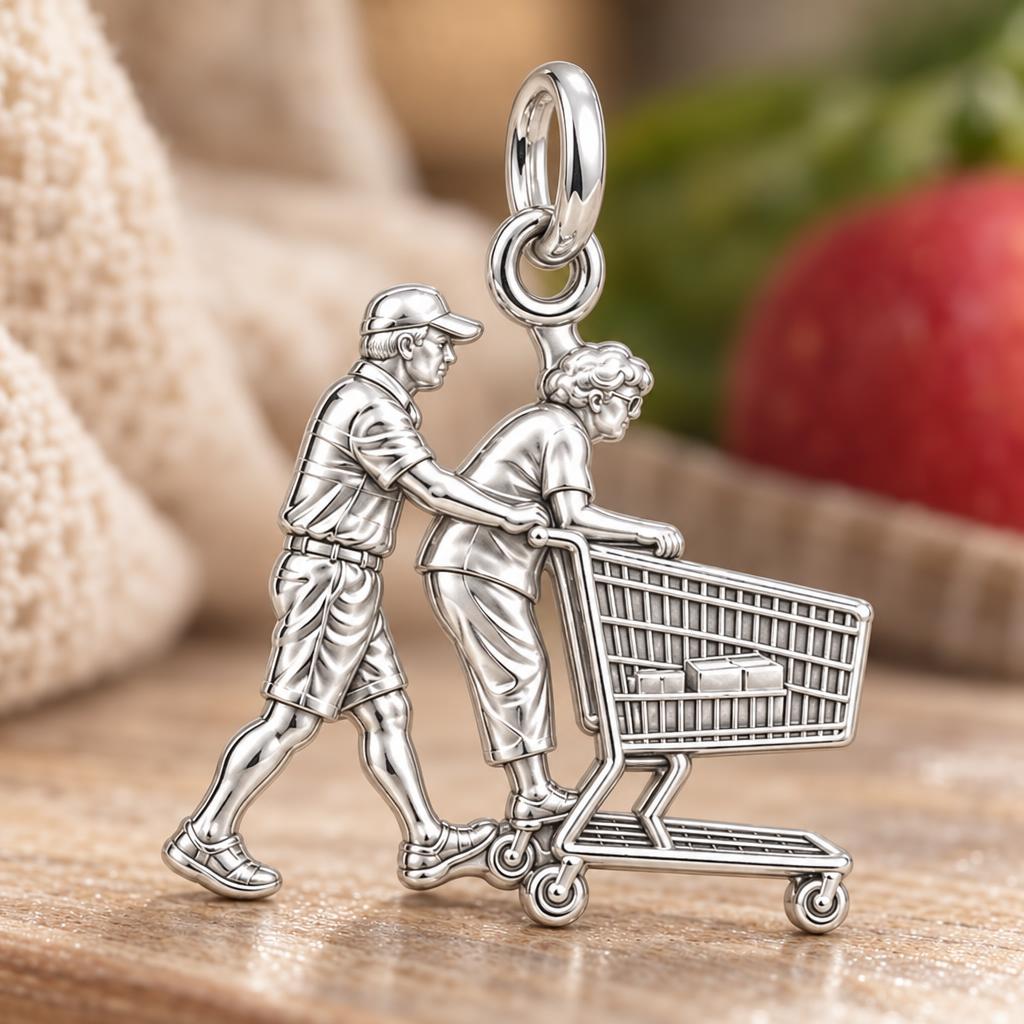 Helping Hand Shopping Charm Bracelet – Personalized Caregiver Gift – macro detail of the charm