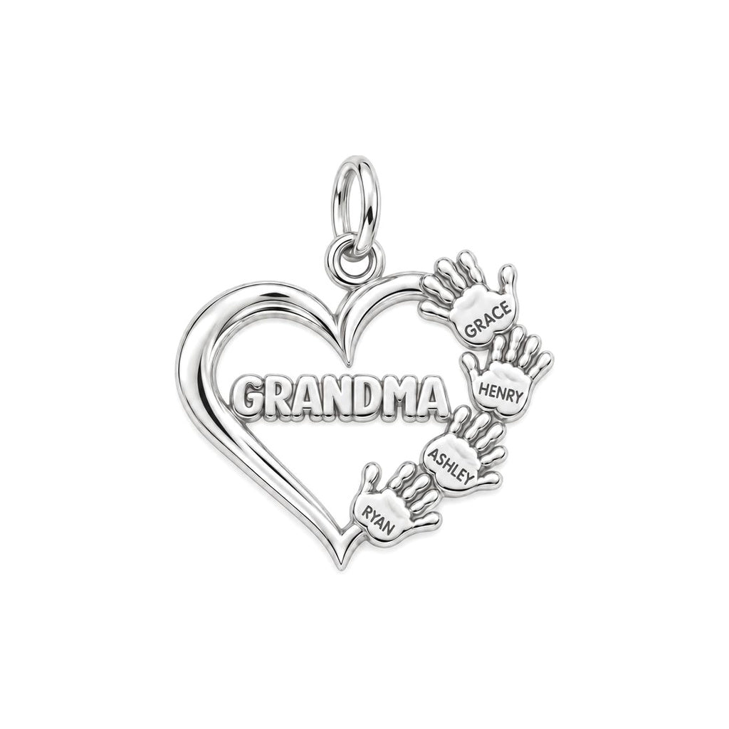 Helping Hands Heart Charm Bracelet – Personalized Grandma Gift – silver plated 3 cm charm, front view