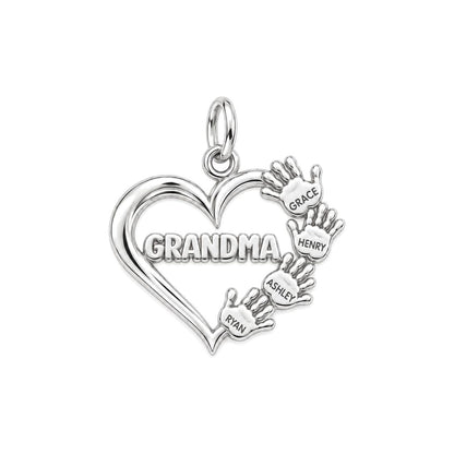 Helping Hands Heart Charm Bracelet – Personalized Grandma Gift – silver plated 3 cm charm, front view