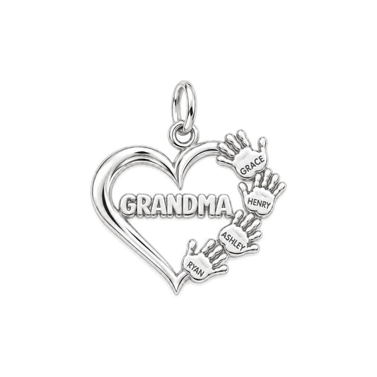 Helping Hands Heart Charm Bracelet – Personalized Grandma Gift – silver plated 3 cm charm, front view