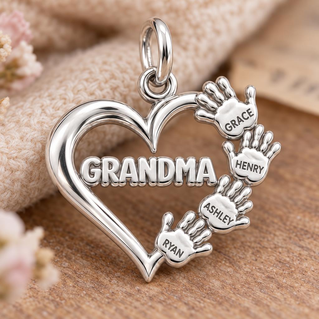 Helping Hands Heart Charm Bracelet – Personalized Grandma Gift – macro detail of the charm