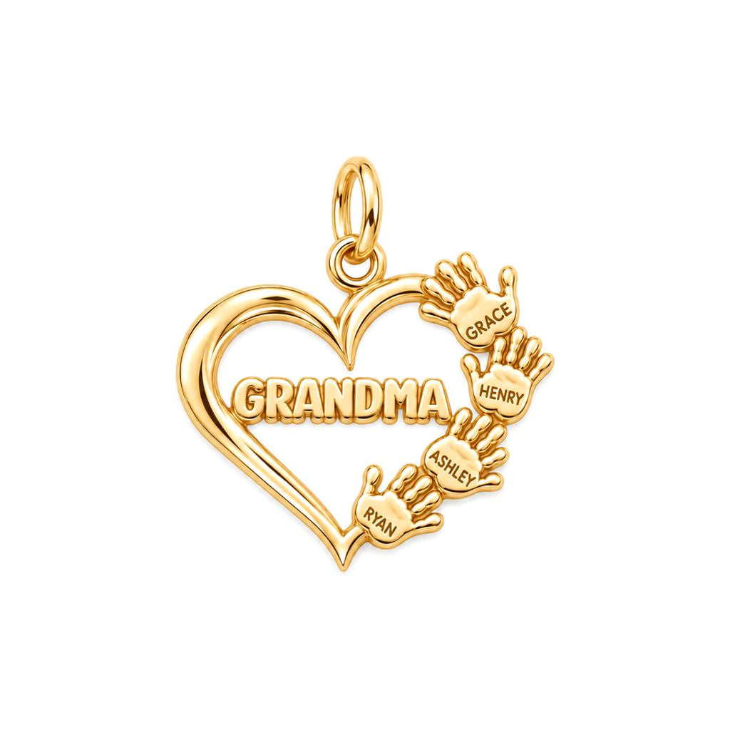 Helping Hands Heart Charm Bracelet – Personalized Grandma Gift – 18K gold plated 3 cm charm, front view