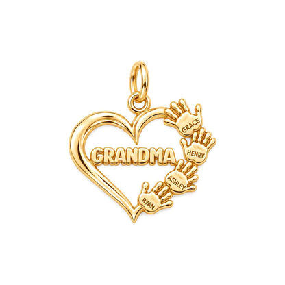 Helping Hands Heart Charm Bracelet – Personalized Grandma Gift – 18K gold plated 3 cm charm, front view