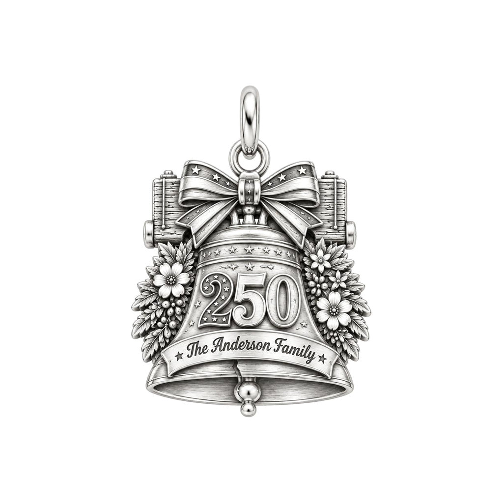 Heritage Anniversary Bell Charm Bracelet – Personalized Family Gift – silver charm, front view
