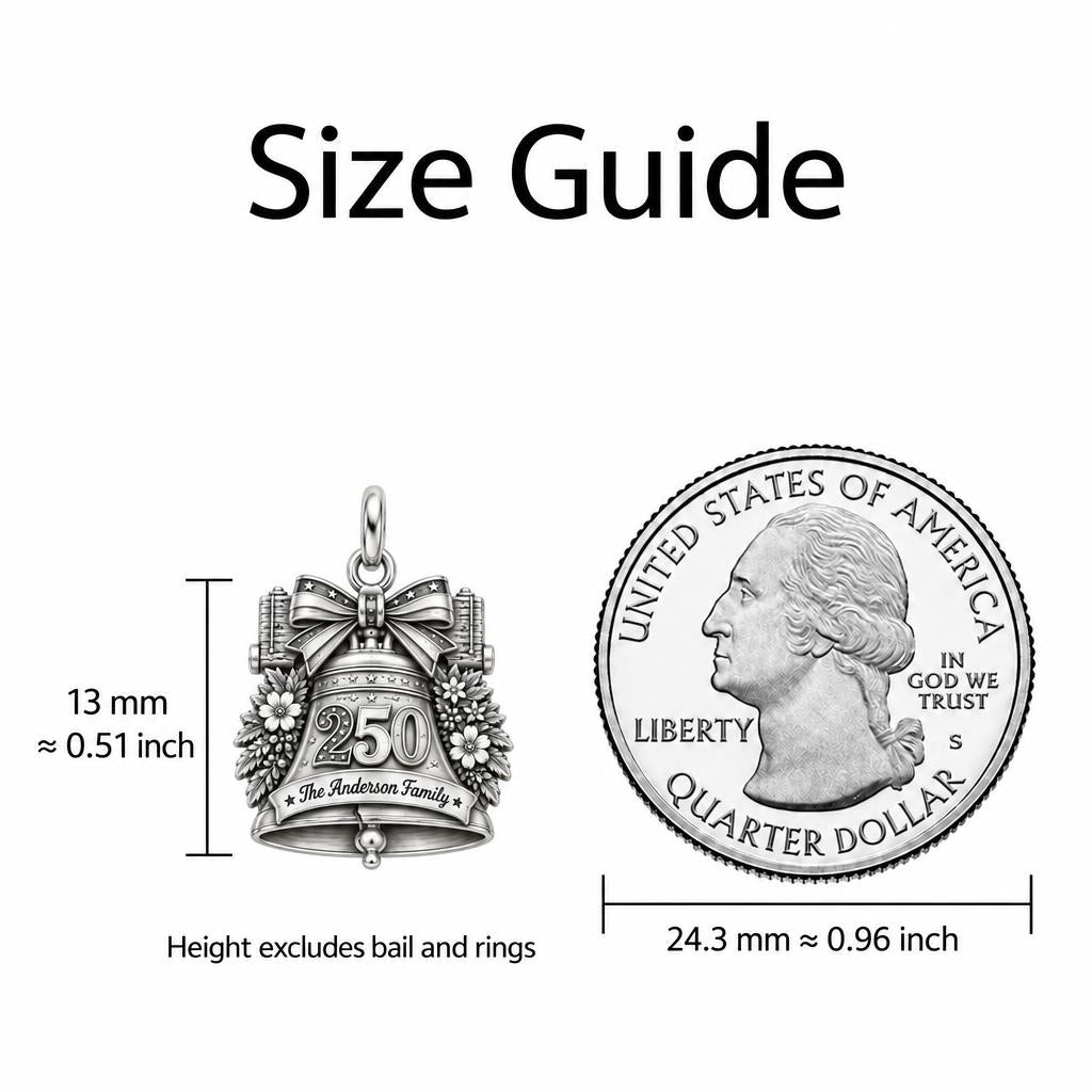 Heritage Anniversary Bell Charm Bracelet – Personalized Family Gift – size guide, 13 mm charm next to a quarter
