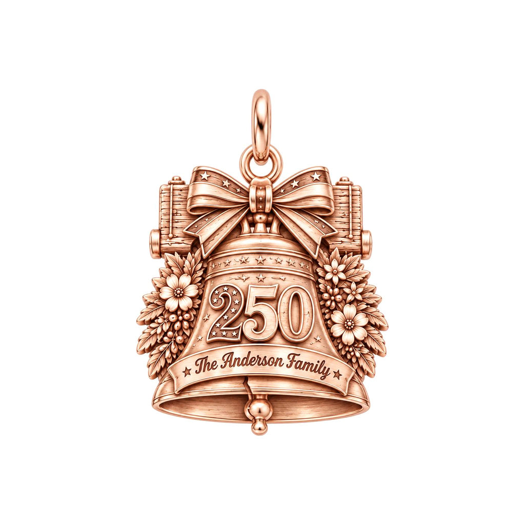 Heritage Anniversary Bell Charm Bracelet – Personalized Family Gift – rose gold charm, front view
