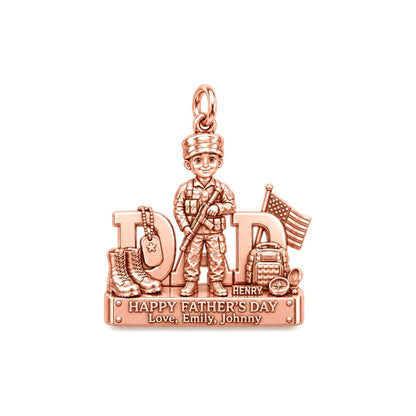 Hero Dad Military Charm Bracelet – Personalized Dad Gift – rose gold 3 cm charm, front view