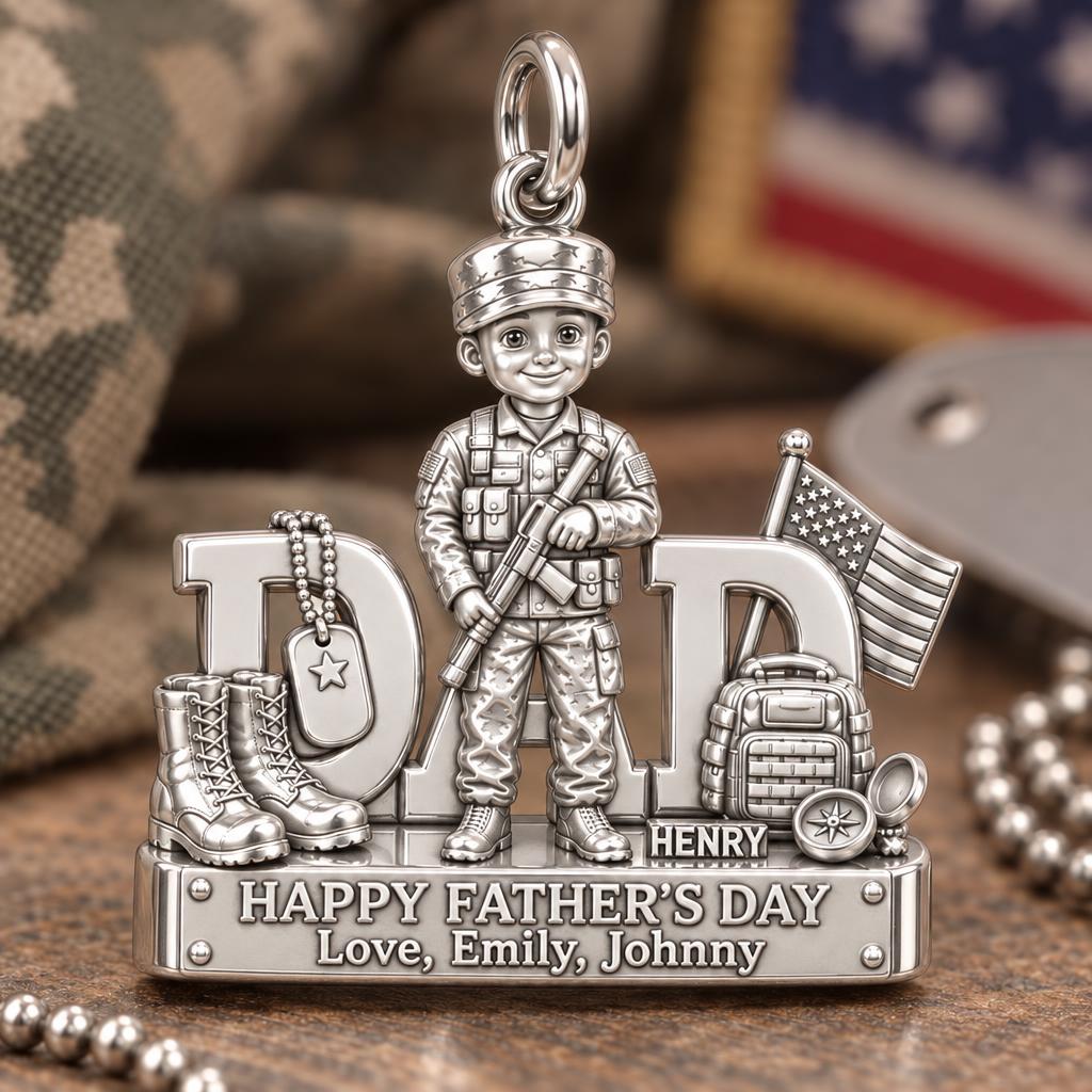 Hero Dad Military Charm Bracelet – Personalized Dad Gift – macro detail of the charm