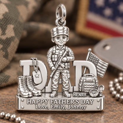 Hero Dad Military Charm Bracelet – Personalized Dad Gift – macro detail of the charm