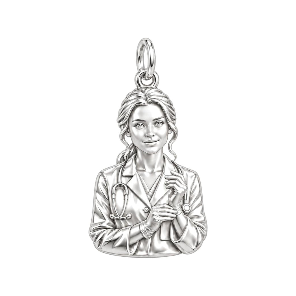 Hero Nurse Charm Bracelet – Personalized Nurse Gift – silver charm, front view