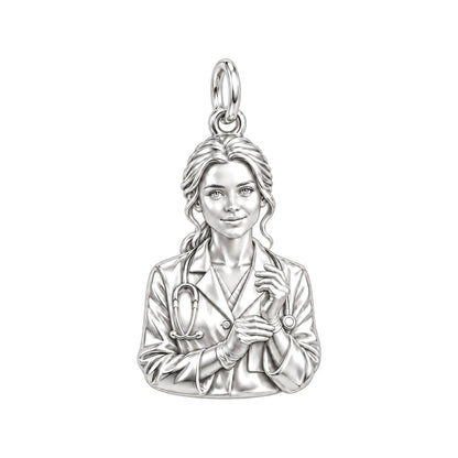 Hero Nurse Charm Bracelet – Personalized Nurse Gift – silver charm, front view