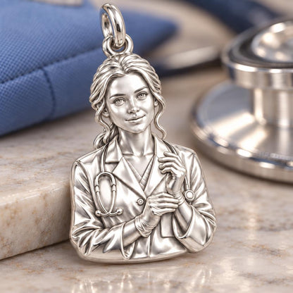 Hero Nurse Charm Bracelet – Personalized Nurse Gift – macro detail of the charm
