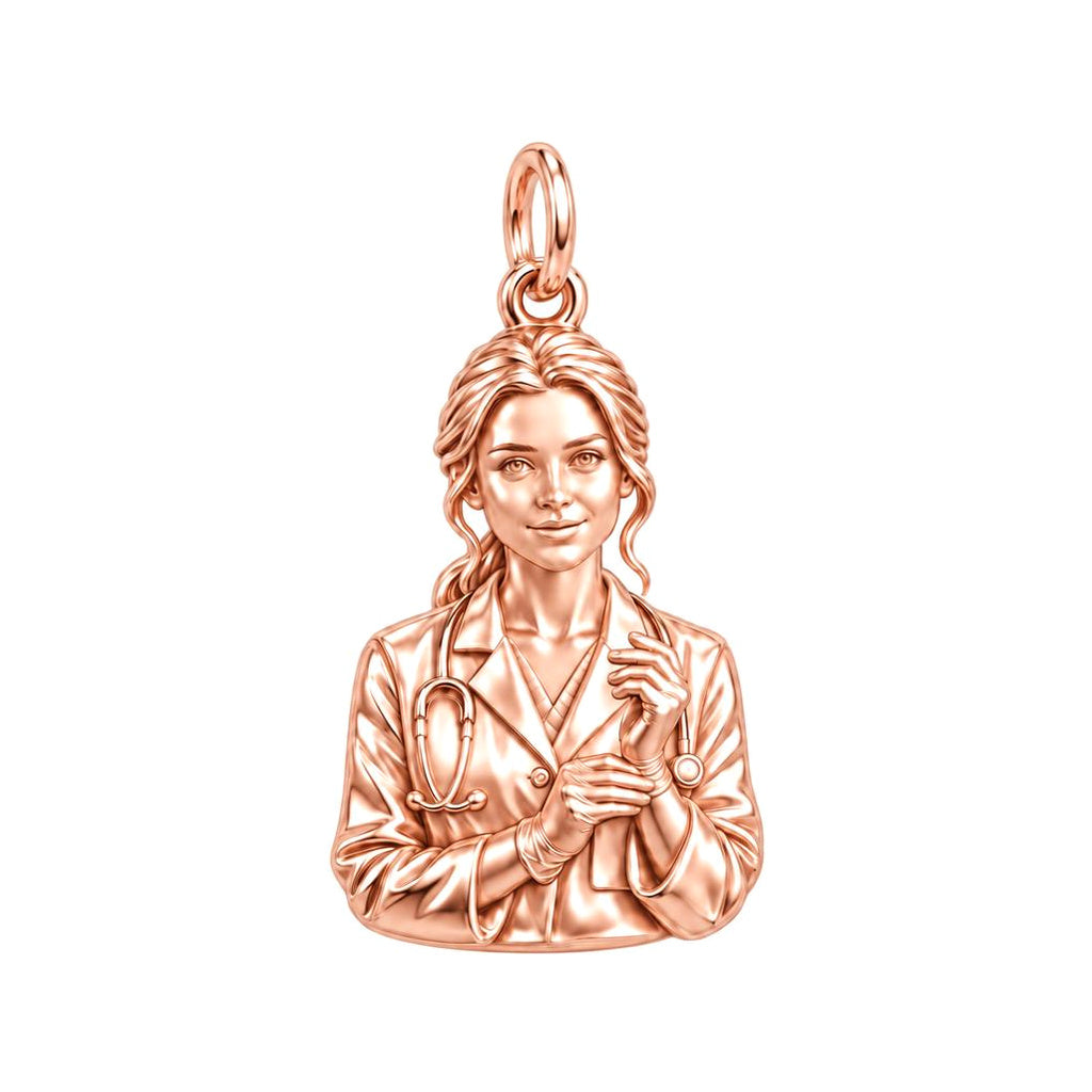 Hero Nurse Charm Bracelet – Personalized Nurse Gift – rose gold charm, front view