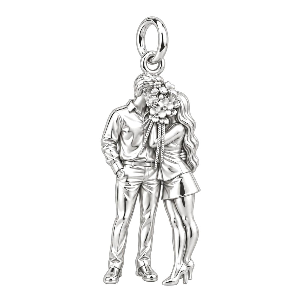 Hidden Kiss Bouquet Charm Bracelet – Personalized Couple Gift – silver charm, front view