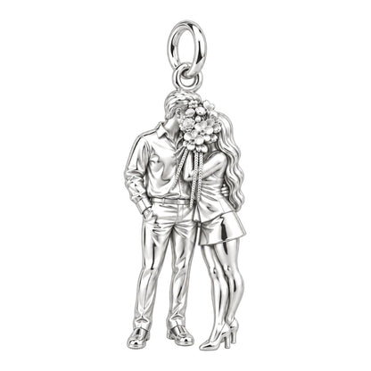 Hidden Kiss Bouquet Charm Bracelet – Personalized Couple Gift – silver charm, front view