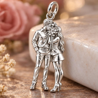 Hidden Kiss Bouquet Charm Bracelet – Personalized Couple Gift – macro detail of the charm