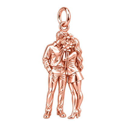 Hidden Kiss Bouquet Charm Bracelet – Personalized Couple Gift – rose gold charm, front view
