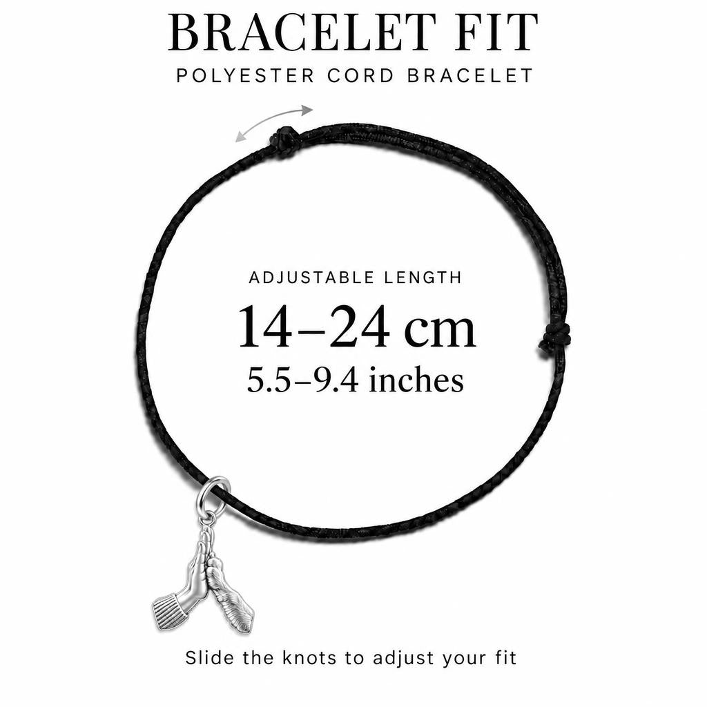 High Five Paw Charm Bracelet – Personalized Dog Mom Gift – adjustable black cord bracelet, 14–24 cm