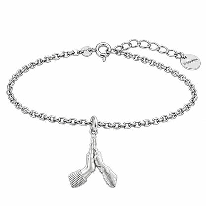 High Five Paw Charm Bracelet Set – silver, front view