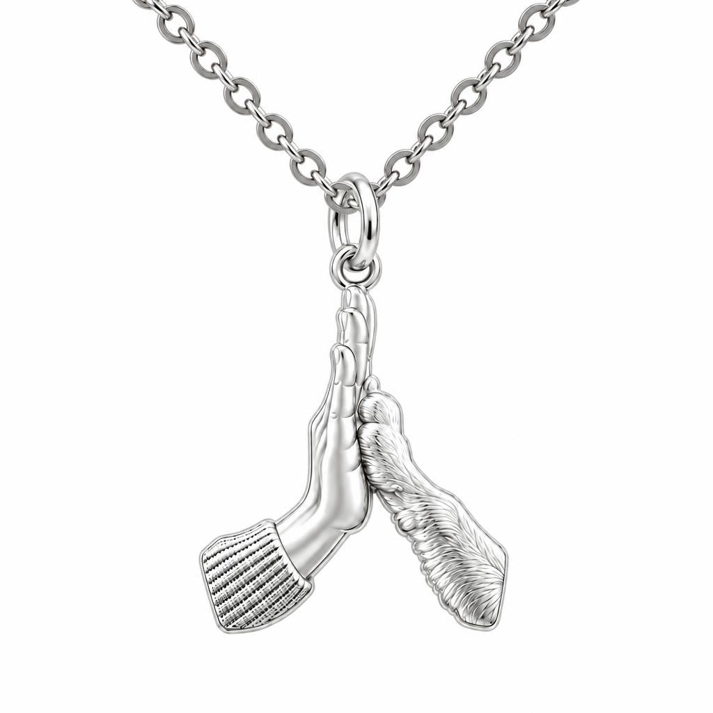 High Five Paw Charm Necklace Set – silver, front view