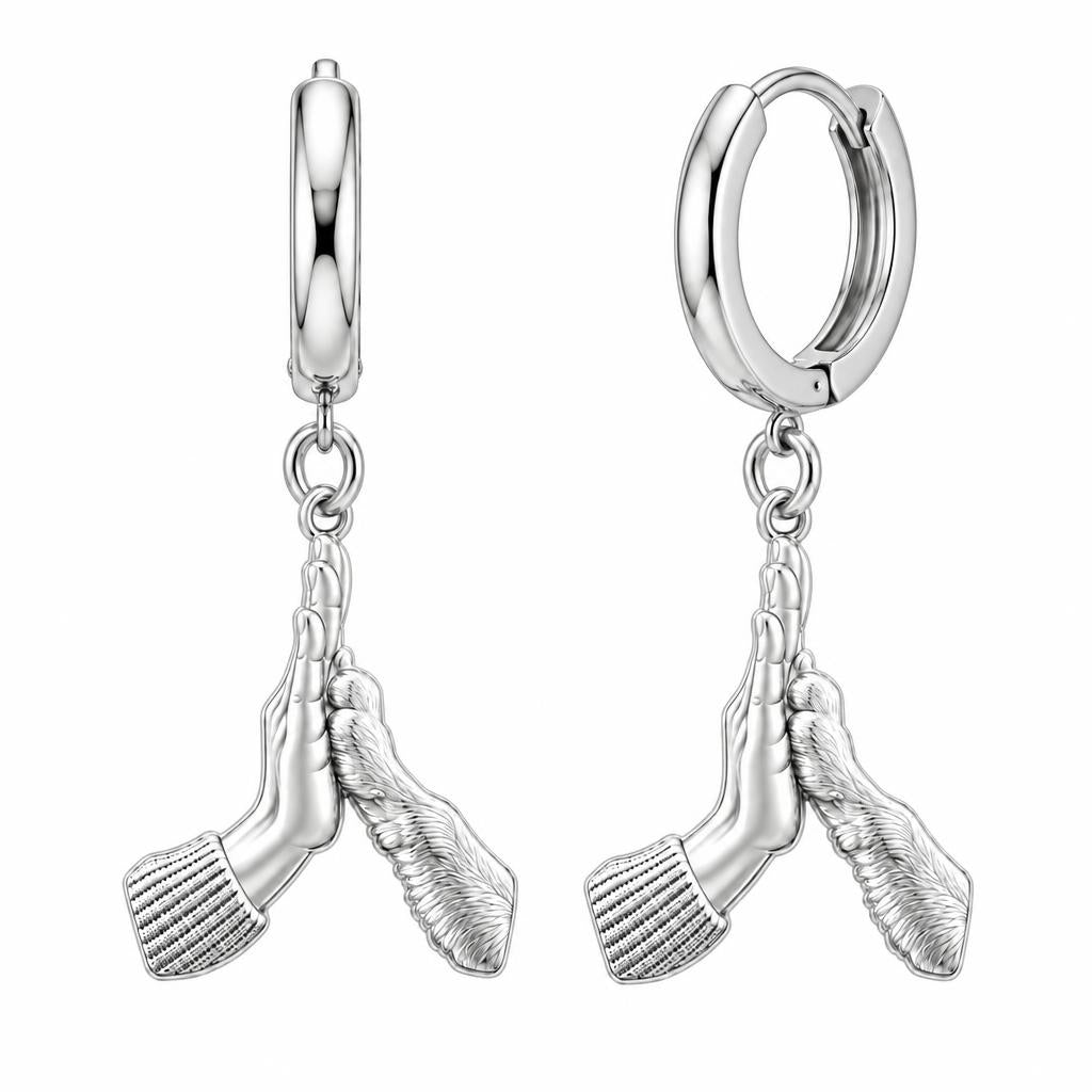 High Five Paw Huggie Charm Earrings – silver, front view