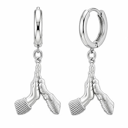 High Five Paw Huggie Charm Earrings – silver, front view