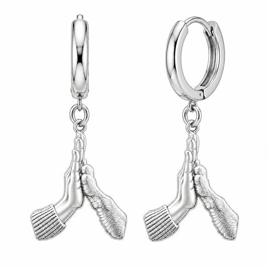 High Five Paw Huggie Charm Earrings – silver, front view
