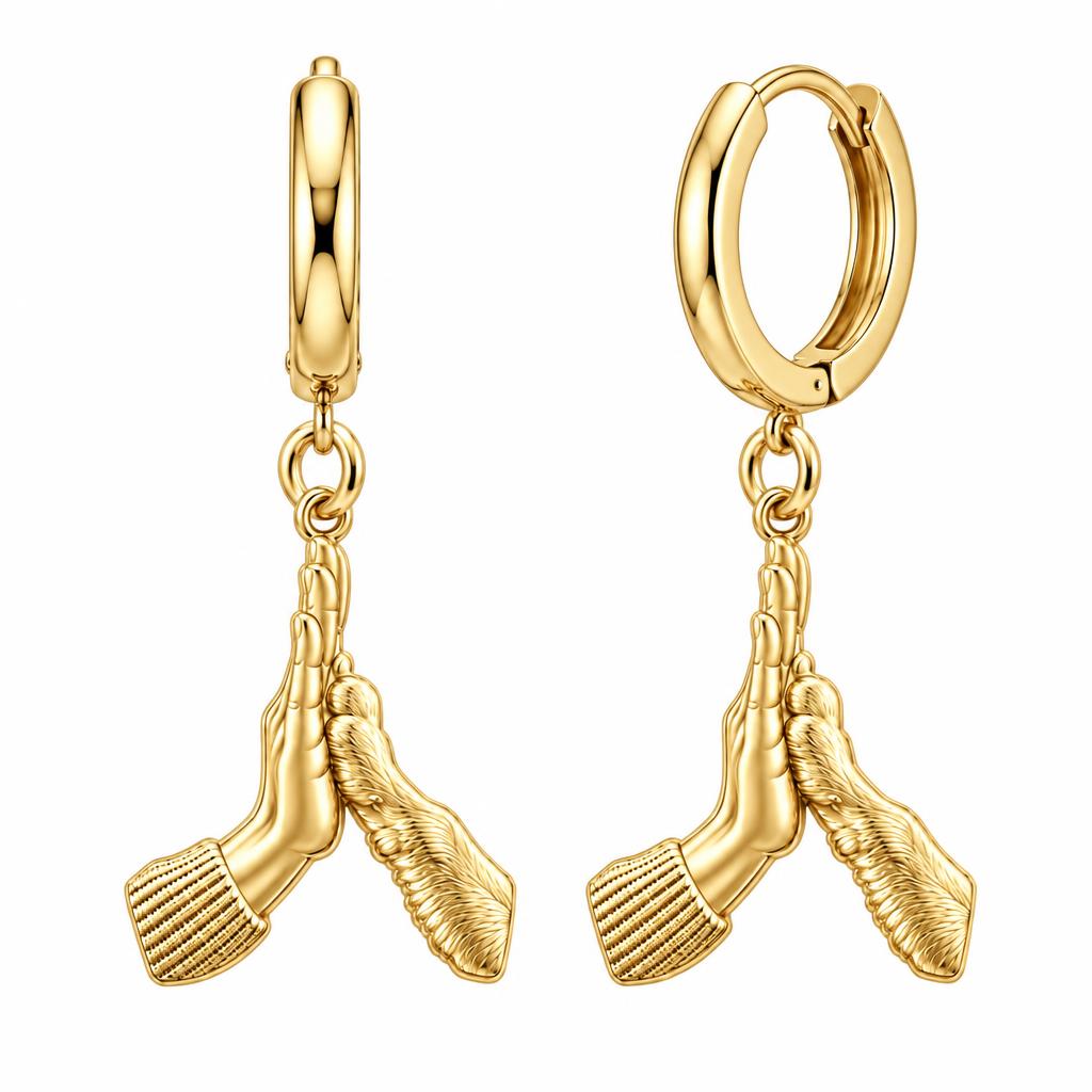 High Five Paw Huggie Charm Earrings – 18K gold, front view