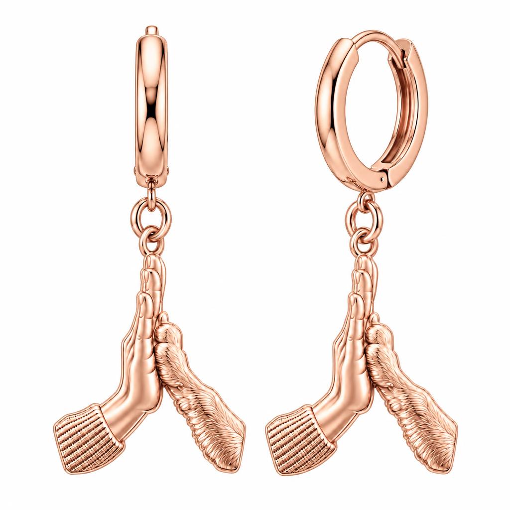 High Five Paw Huggie Charm Earrings – rose gold, front view