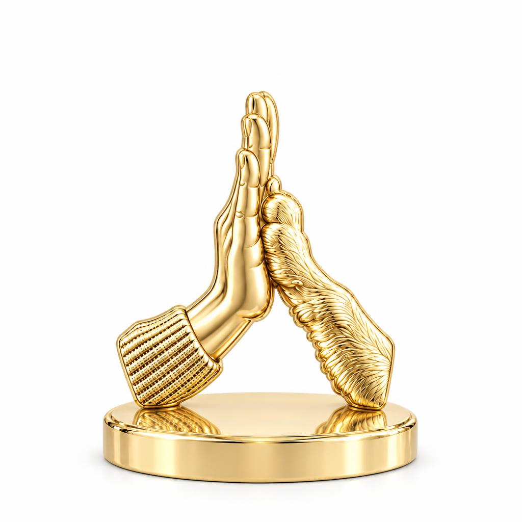 High Five Paw Keepsake Plaque – 18K gold, front view