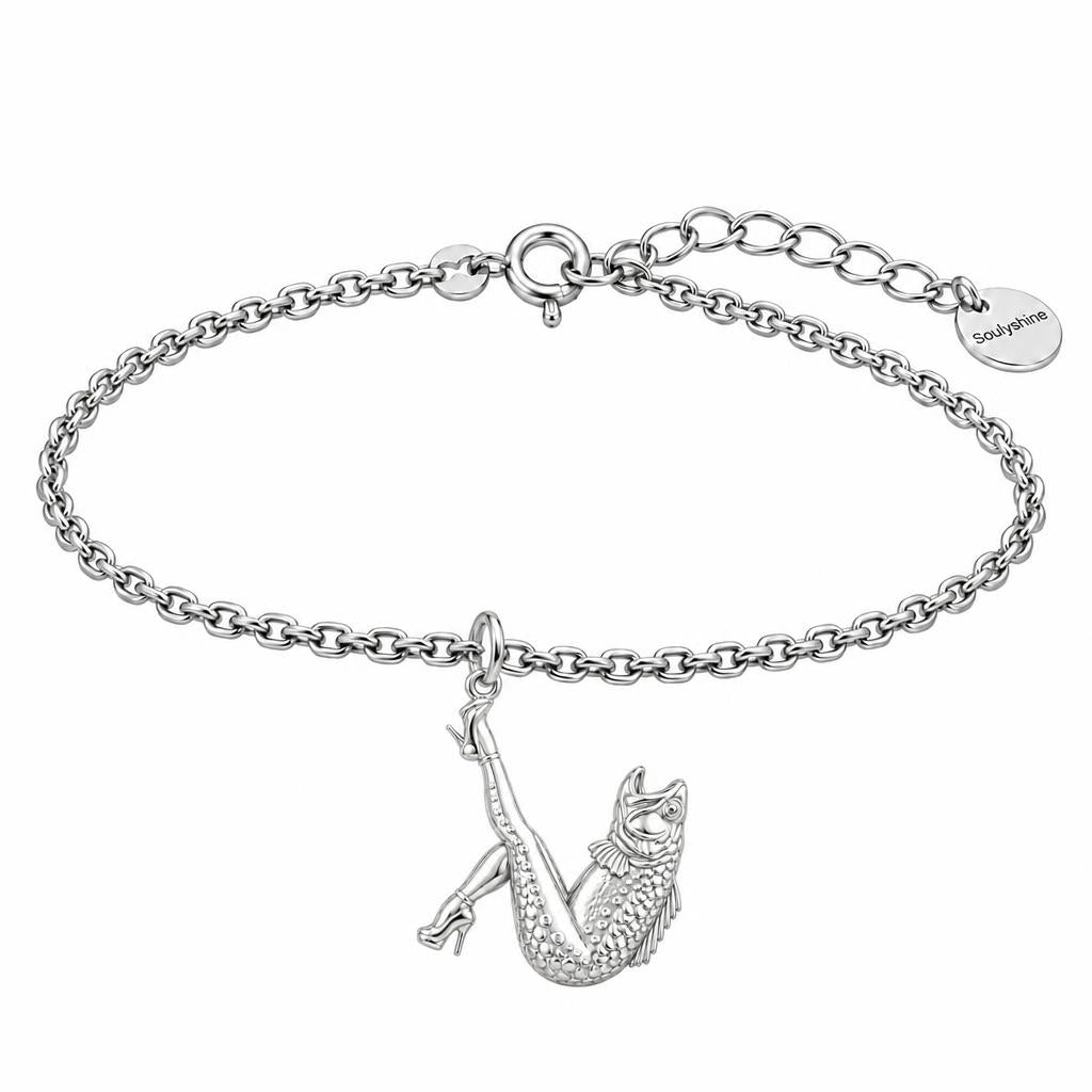 High Heels Fish Charm Bracelet Set – silver, front view