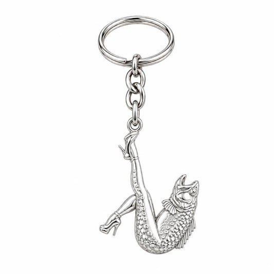 High Heels Fish Charm Keychain – silver, front view