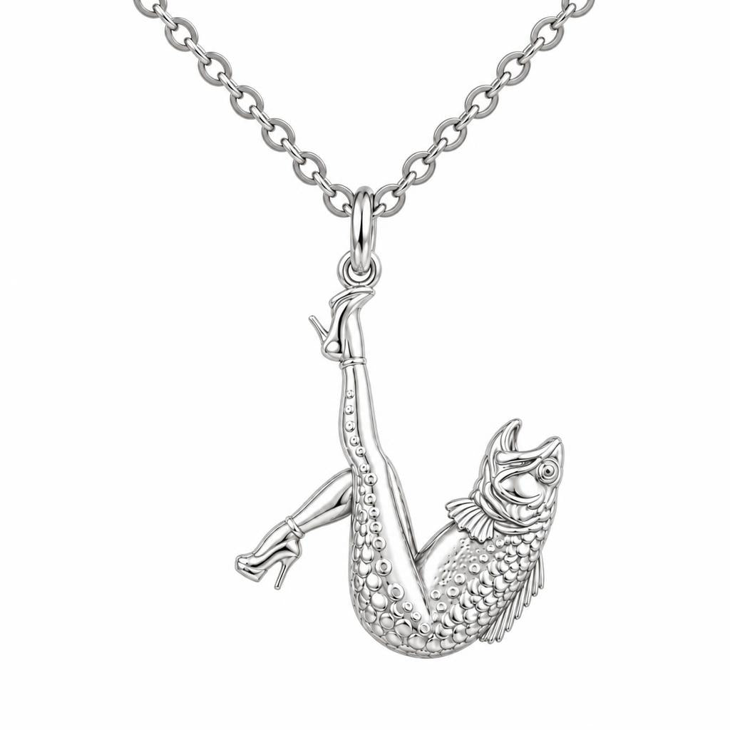 High Heels Fish Charm Necklace Set – silver, front view