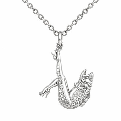 High Heels Fish Charm Necklace Set – silver, front view