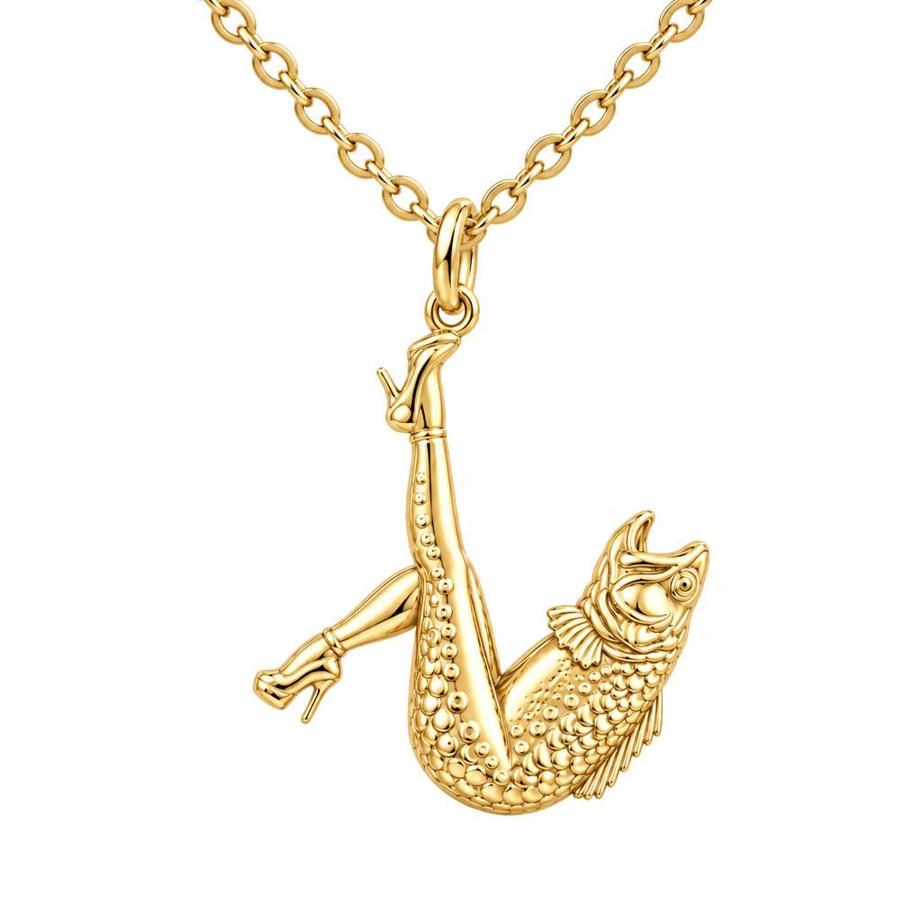 High Heels Fish Charm Necklace Set – 18K gold, front view