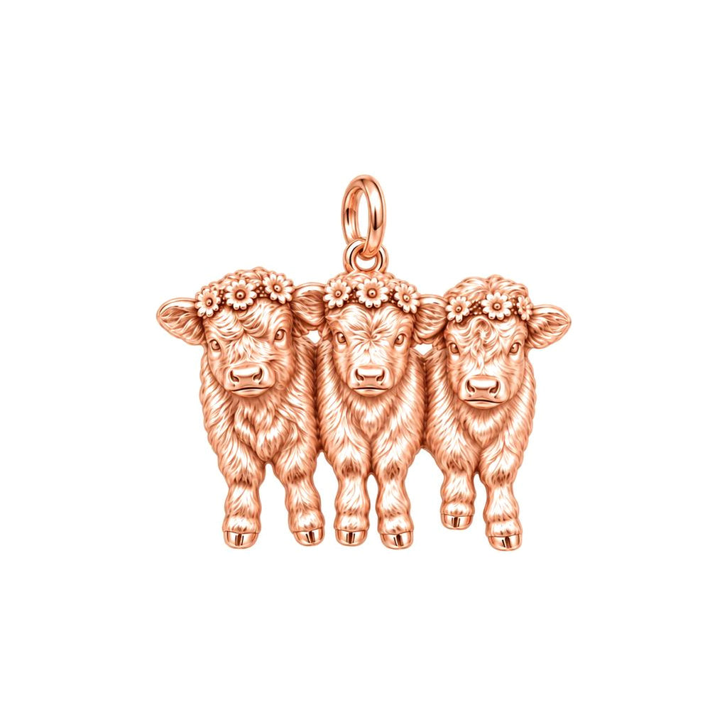 Highland Calf Flower Crown Charm Bracelet – Personalized Mom Gift – rose gold charm, front view
