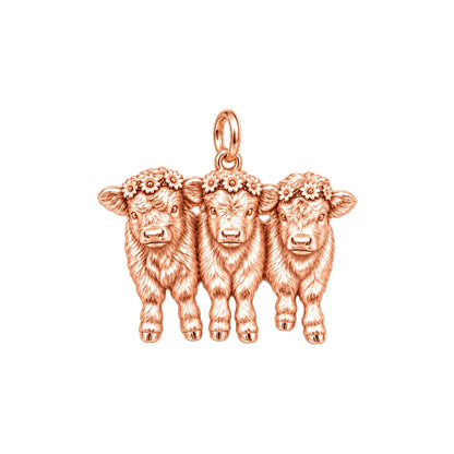 Highland Calf Flower Crown Charm Bracelet – Personalized Mom Gift – rose gold charm, front view