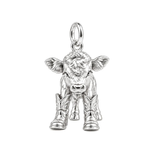 Highland Calf in Boots Charm Bracelet – Personalized Mom Gift – silver charm, front view