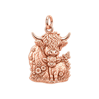 Highland Cow and Calf Charm Bracelet – Personalized Mom Gift – rose gold charm, front view