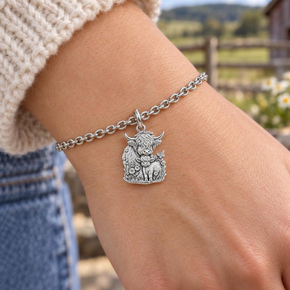 Highland Cow and Calf Charm Bracelet Set – worn / in use