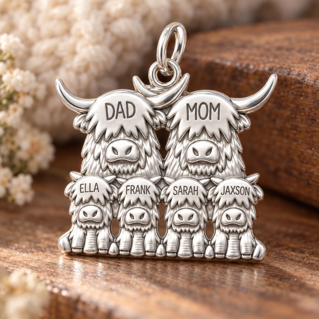 Highland Cow Family Charm Bracelet – Personalized Mom Gift – macro detail of the charm