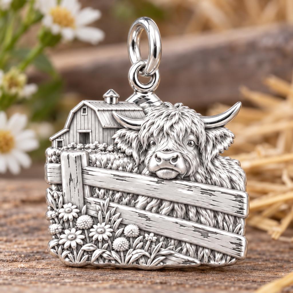 Highland Cow Farmstead Charm and Polyester Cord Bracelet Set