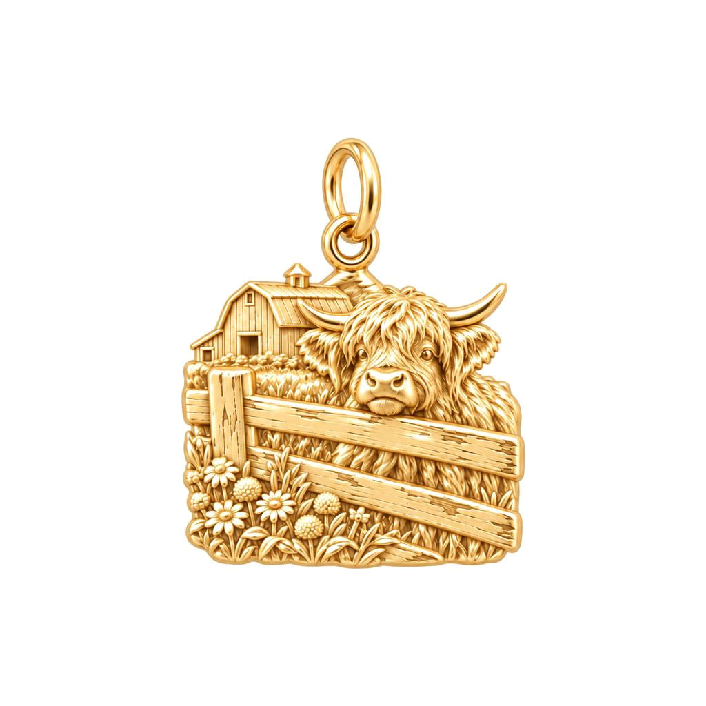 Highland Cow Farmstead Charm and Polyester Cord Bracelet Set