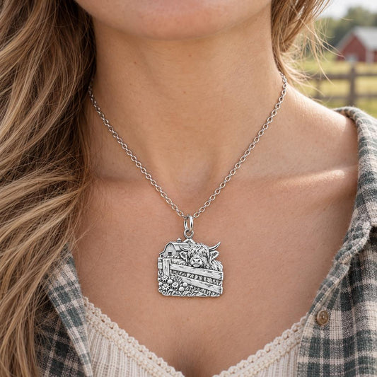 Highland Cow Farmstead Charm Necklace Set – worn / in use