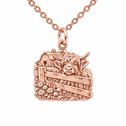 Highland Cow Farmstead Charm Necklace Set – rose gold, front view