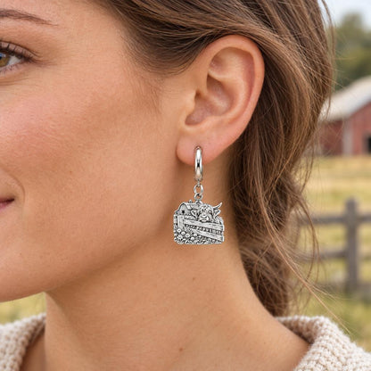 Highland Cow Farmstead Huggie Charm Earrings – worn / in use