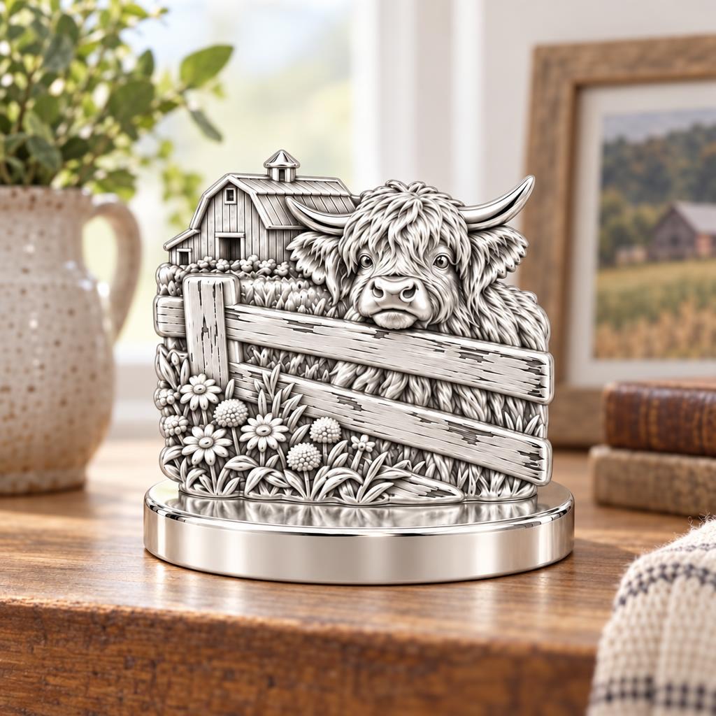 Highland Cow Farmstead Keepsake Plaque – worn / in use