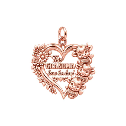 Highland Cow Herd Charm Bracelet – Personalized Grandma Gift – rose gold 3 cm charm, front view