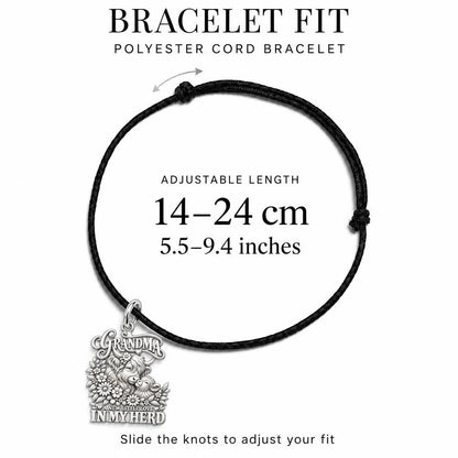 Highland Cow Herd Charm Bracelet – Personalized Grandma Gift – adjustable black cord bracelet, 14–24 cm
